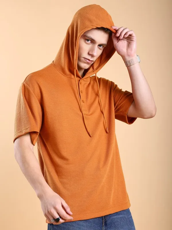 Ketch Men Rust Solid Oversized Fit T-Shirt