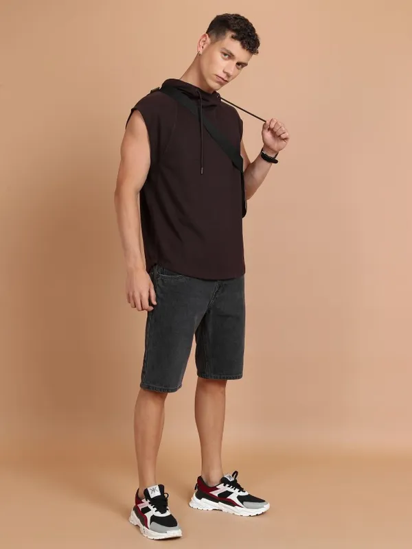  Ketch Men Brown Solid Hood T-Shirts
