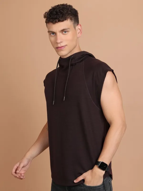  Ketch Men Brown Solid Hood T-Shirts