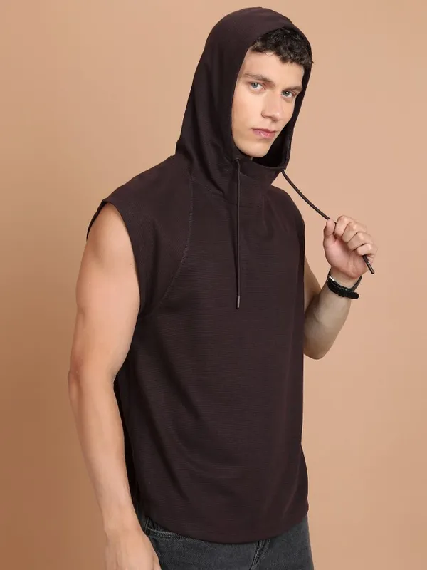  Ketch Men Brown Solid Hood T-Shirts
