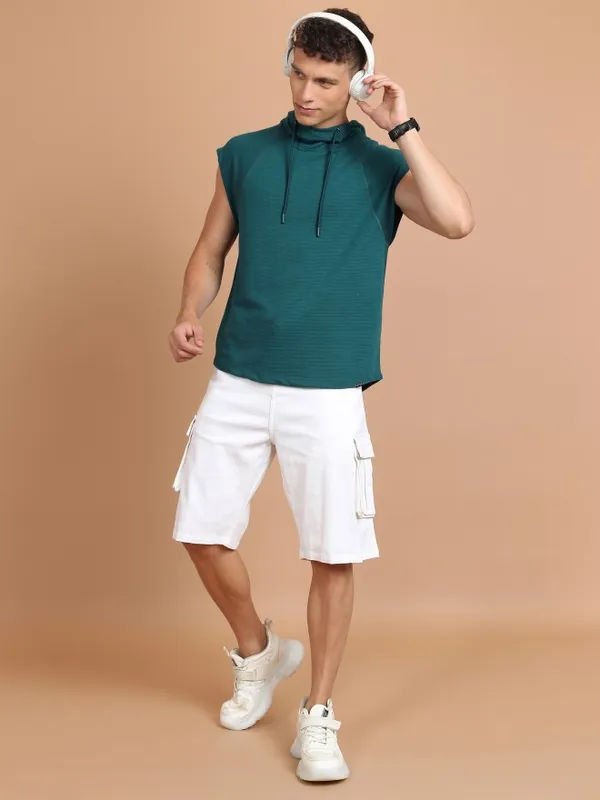  Ketch Men Teal Solid Hood T-Shirts