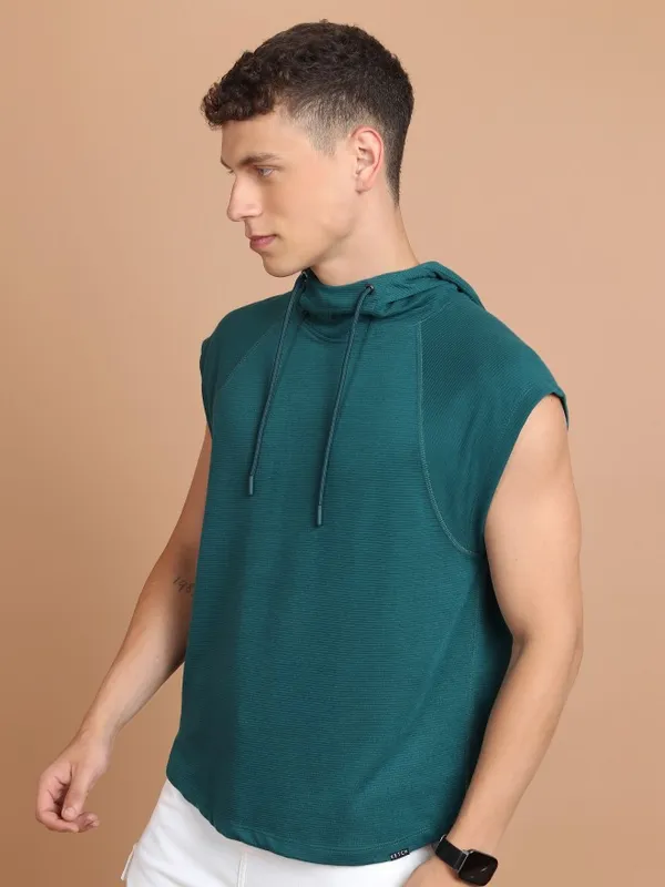  Ketch Men Teal Solid Hood T-Shirts