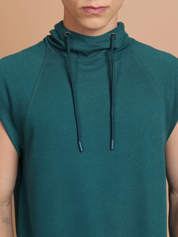  Ketch Men Teal Solid Hood T-Shirts