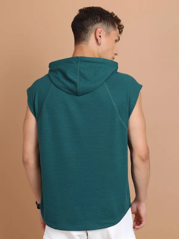  Ketch Men Teal Solid Hood T-Shirts