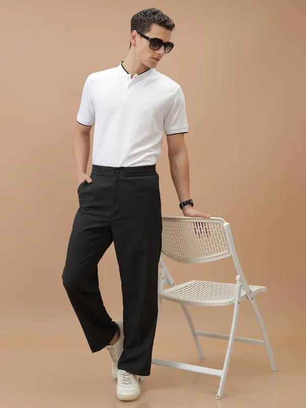  Ketch Men White Solid Mandarin Collar T-Shirts