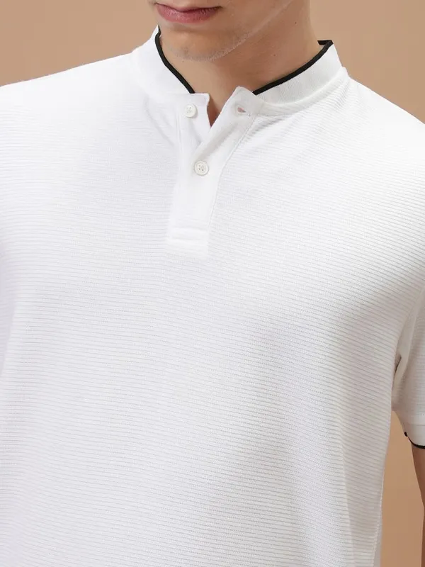  Ketch Men White Solid Mandarin Collar T-Shirts