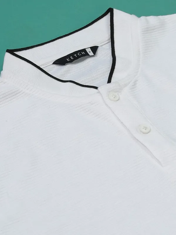  Ketch Men White Solid Mandarin Collar T-Shirts