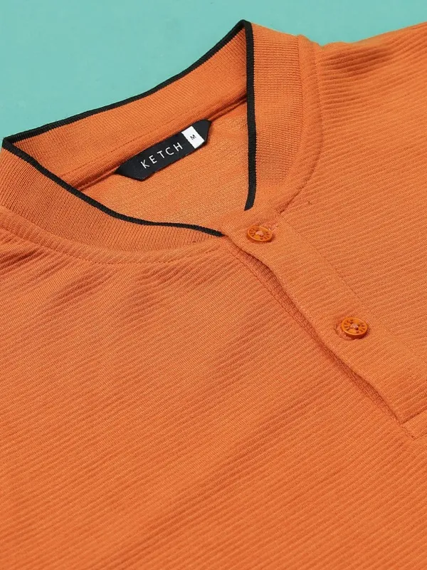  Ketch Men Terracotta Solid Mandarin Collar T-Shirts