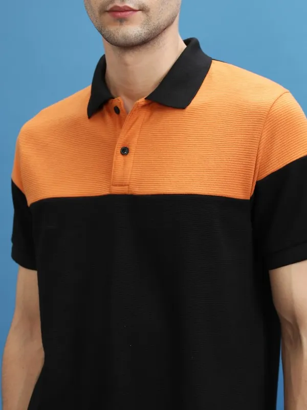 Ketch Men Black Colourblocked Polo Collar T-Shirts