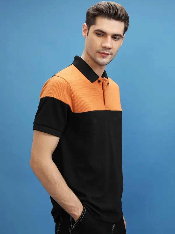 Ketch Men Black Colourblocked Polo Collar T-Shirts