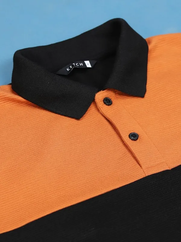  Ketch Men Black Colourblocked Polo Collar T-Shirts