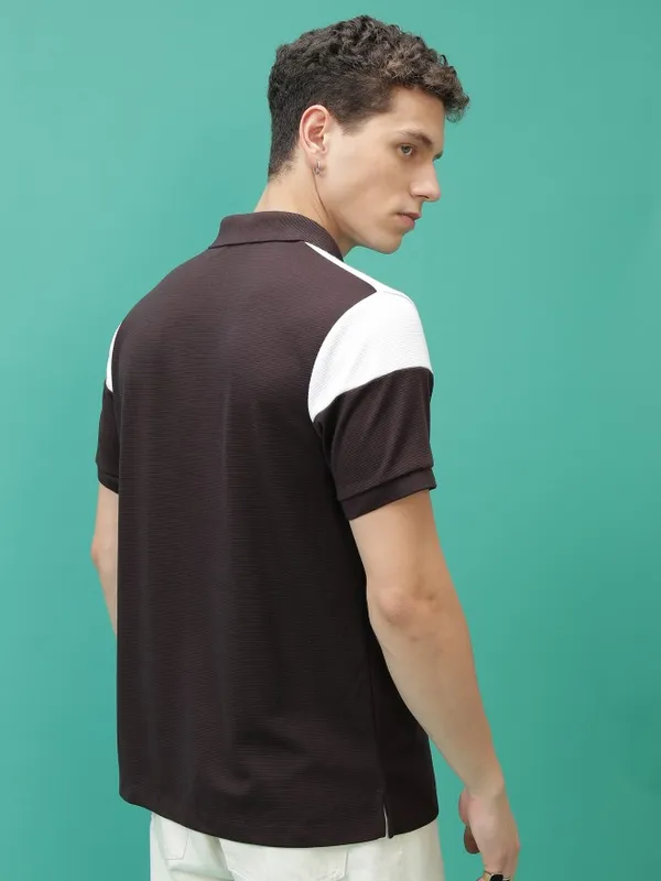 Ketch Men Brown Colourblocked Polo Collar Polo T-Shirts