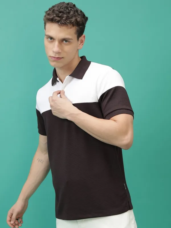  Ketch Men Brown Colourblocked Polo Collar Polo T-Shirts