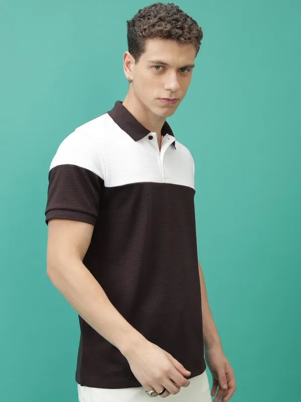  Ketch Men Brown Colourblocked Polo Collar Polo T-Shirts