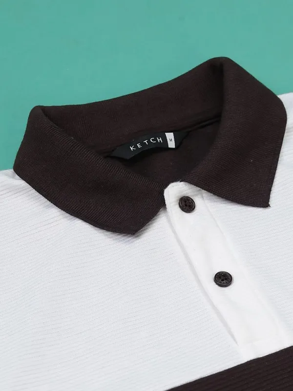  Ketch Men Brown Colourblocked Polo Collar Polo T-Shirts