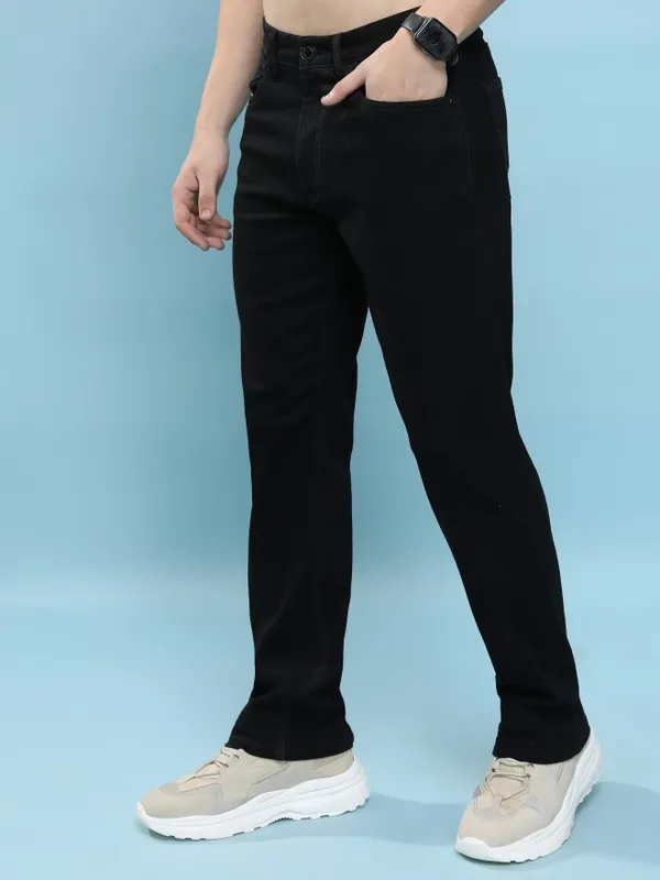 Purple By Highlander Men Black Straight Fit Stretchable Jeans