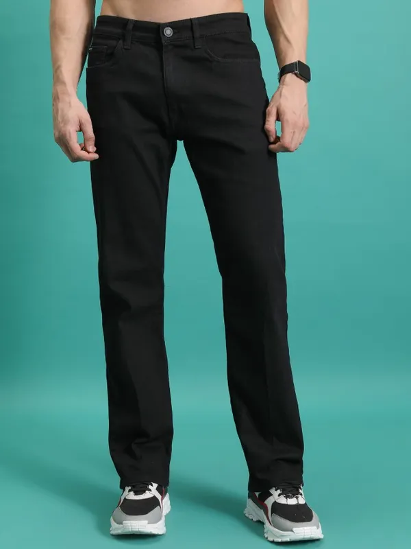  Highlander Men Black Tapered Fit Clean Look Jeans