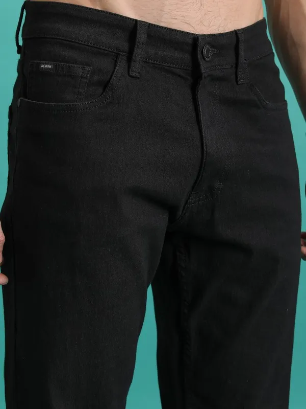  Highlander Men Black Tapered Fit Clean Look Jeans