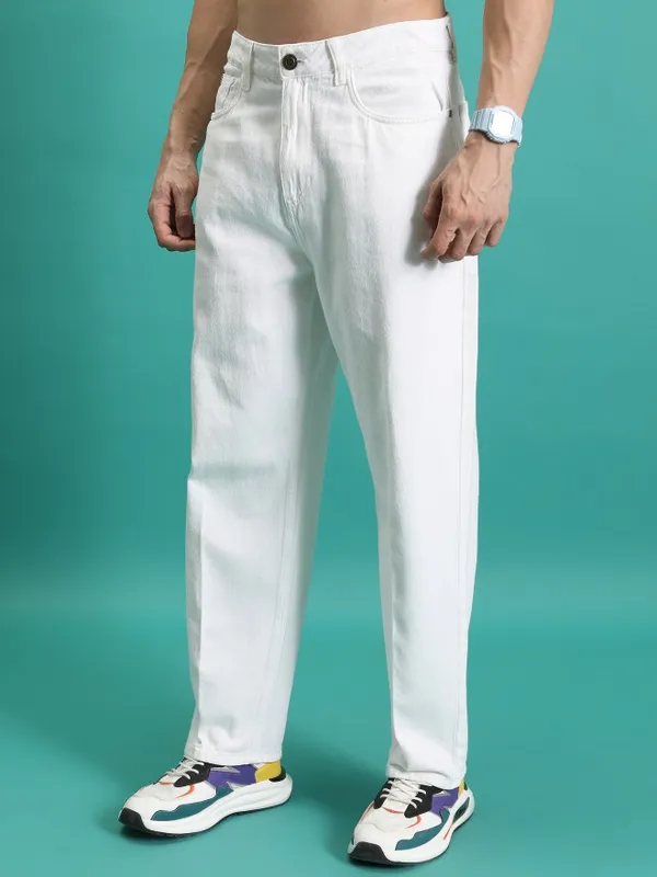  Highlander Men White Straight Fit Clean Look Jeans