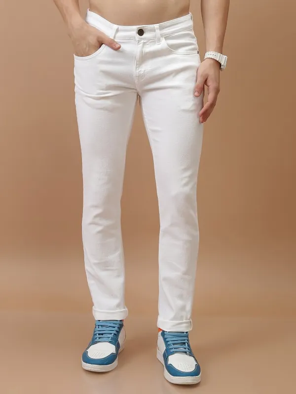 Highlander Men White Skinny Fit Stretchable Jeans