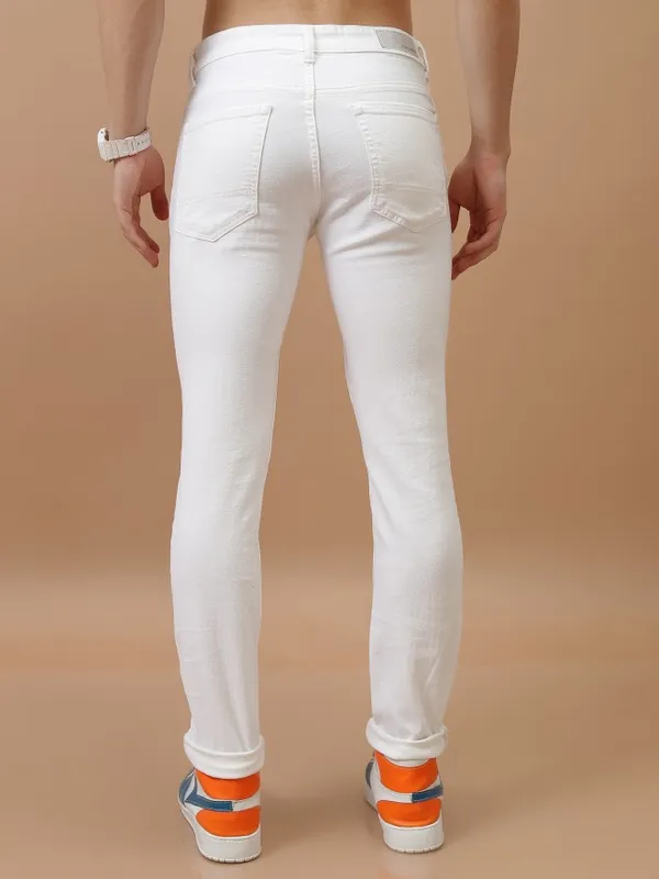 Highlander Men White Skinny Fit Stretchable Jeans