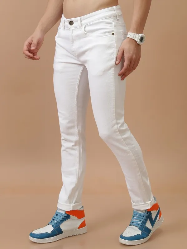 Highlander Men White Skinny Fit Stretchable Jeans