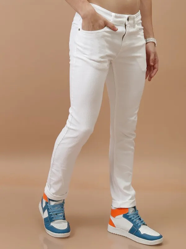 Highlander Men White Skinny Fit Stretchable Jeans