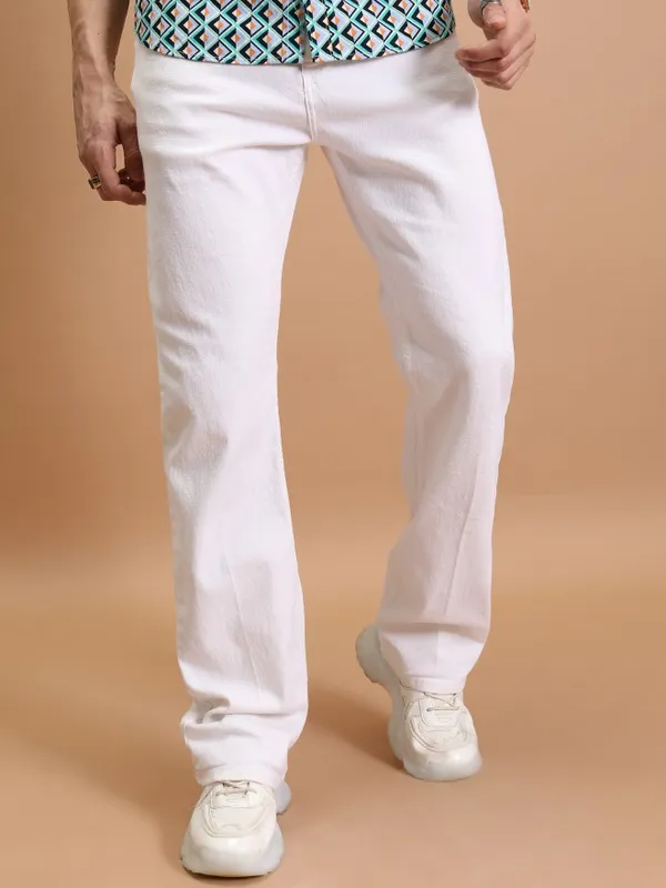  Highlander Men White Straight Fit Clean Look Jeans