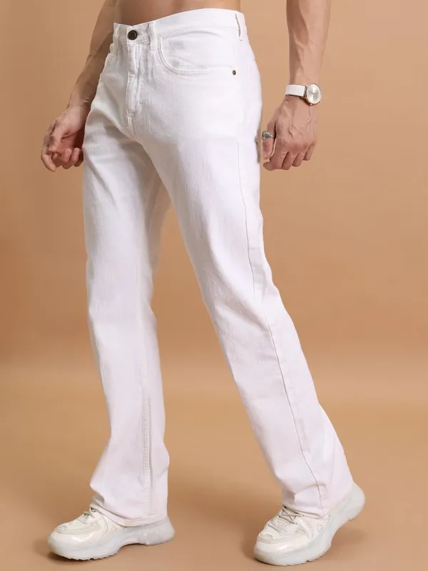  Highlander Men White Straight Fit Clean Look Jeans