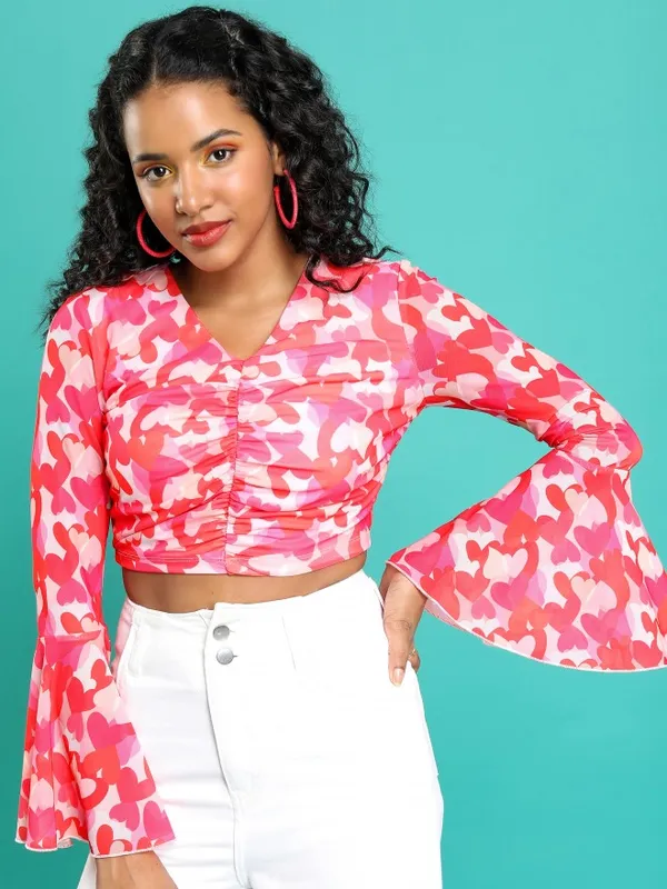  Tokyo Talkies Women Pink Printed Fitted Tops