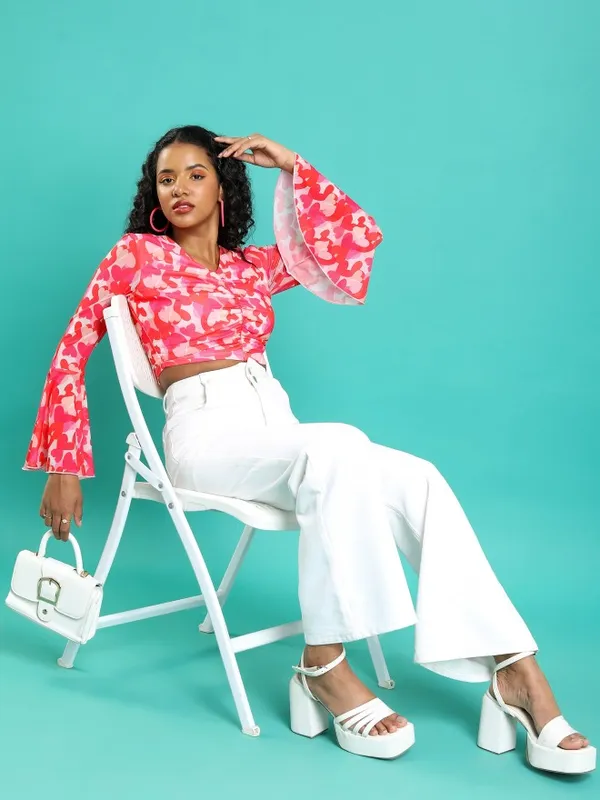  Tokyo Talkies Women Pink Printed Fitted Tops