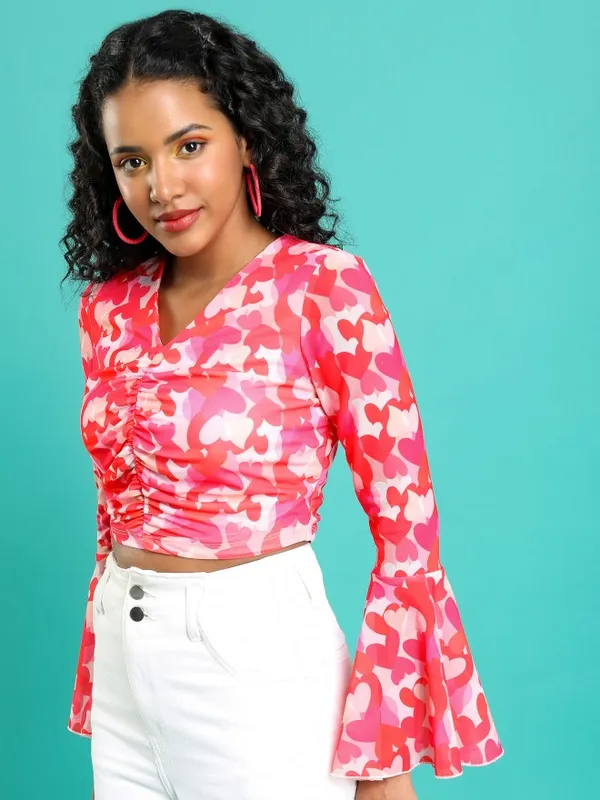  Tokyo Talkies Women Pink Printed Fitted Tops