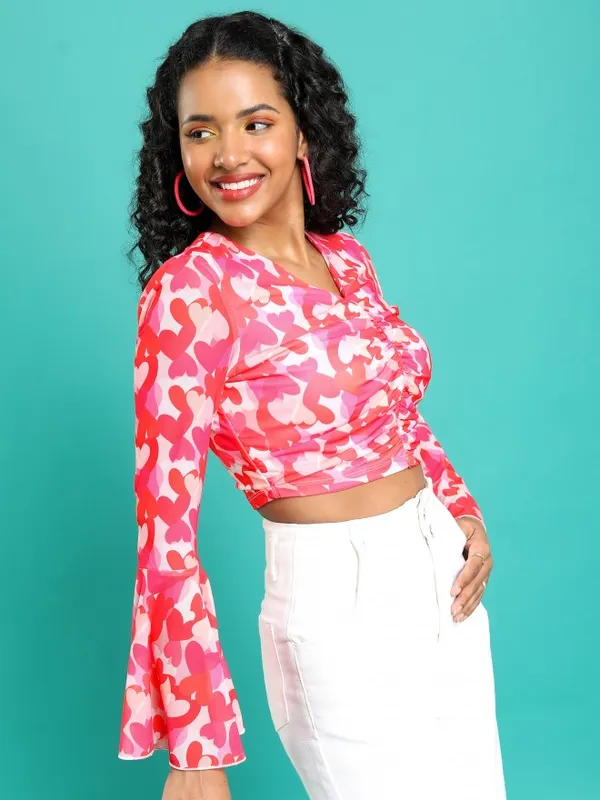  Tokyo Talkies Women Pink Printed Fitted Tops