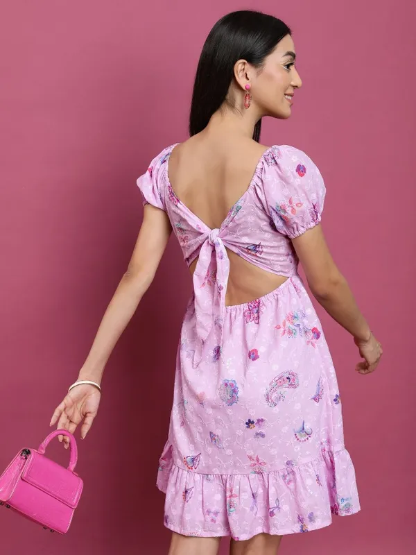  Vishudh Women Pink Printed A-Line Dresses