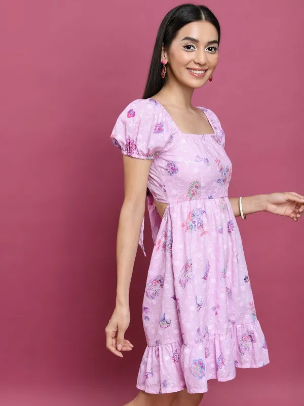  Vishudh Women Pink Printed A-Line Dresses