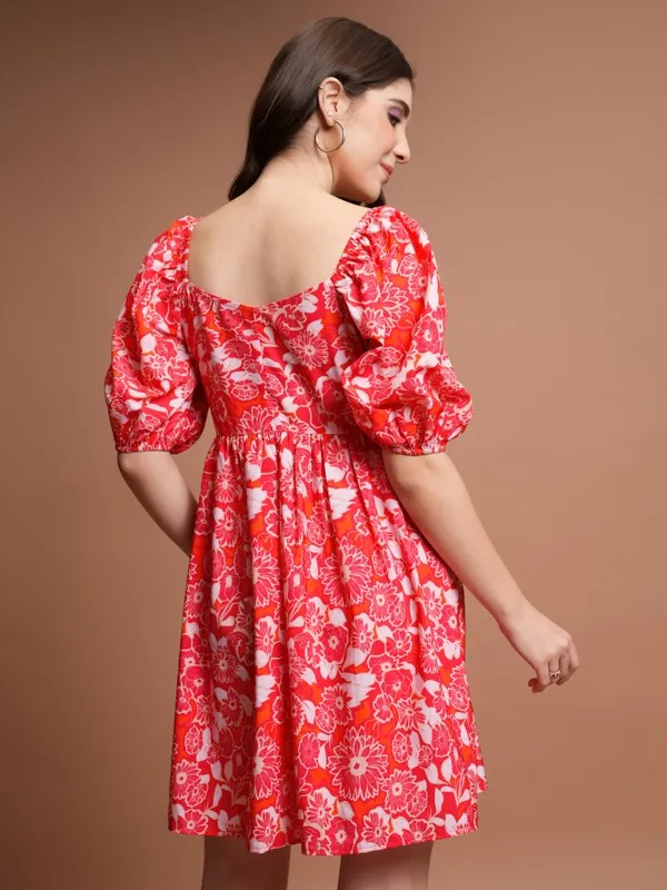 Tokyo Talkies Women Red Printed Fit And Flare Dress