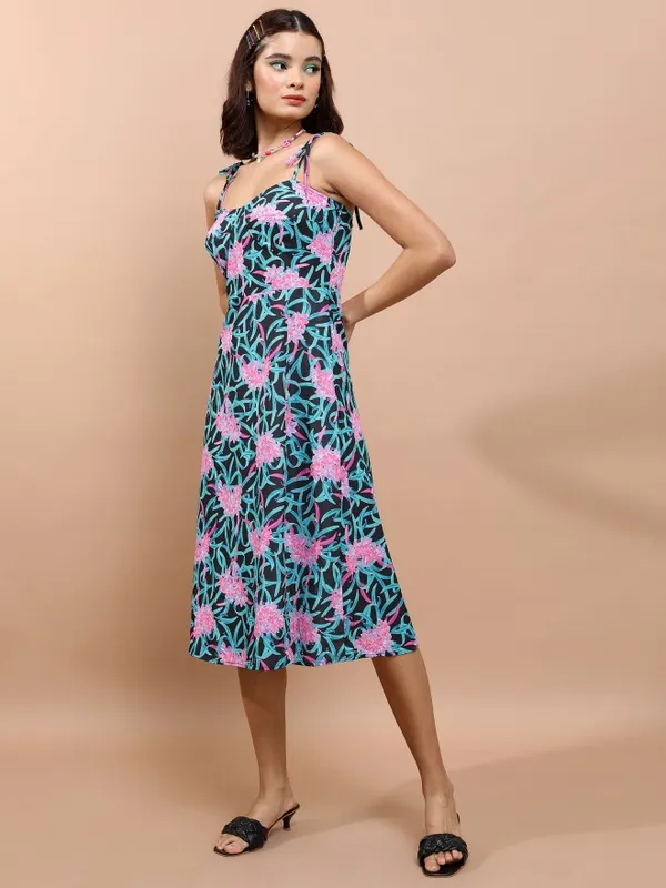 Tokyo Talkies Women Black Printed Fit And Flare Dress