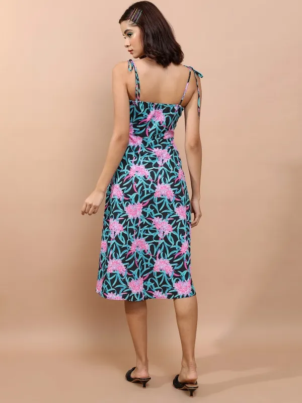 Tokyo Talkies Women Black Printed Fit And Flare Dress