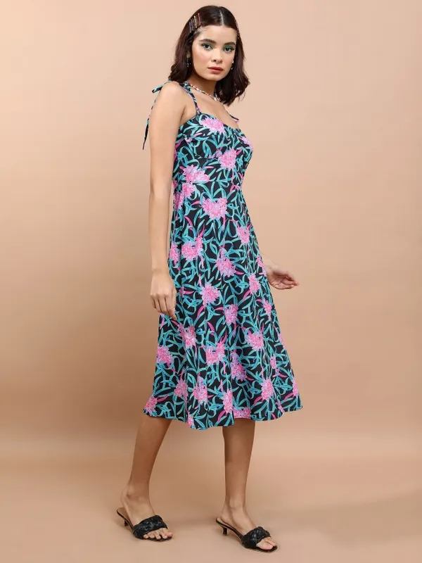 Tokyo Talkies Women Black Printed Fit And Flare Dress