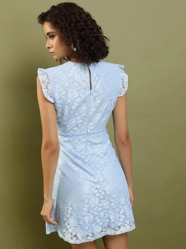 Tokyo Talkies Women Blue Self Design Fit And Flare Dress