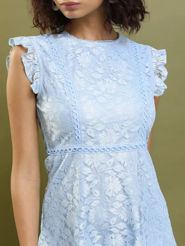 Tokyo Talkies Women Blue Self Design Fit And Flare Dress