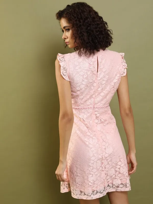 Tokyo Talkies Women Pink Self Design Fit And Flare Dress