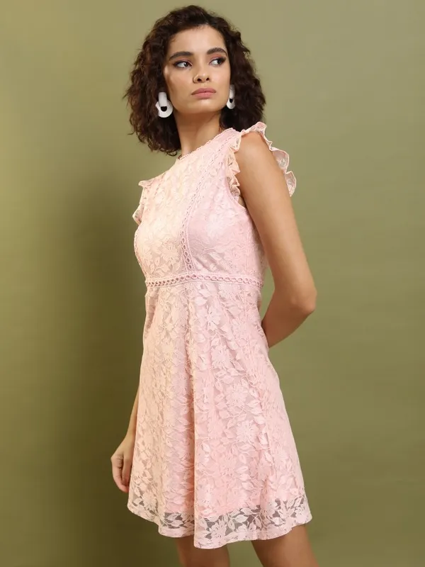 Tokyo Talkies Women Pink Self Design Fit And Flare Dress