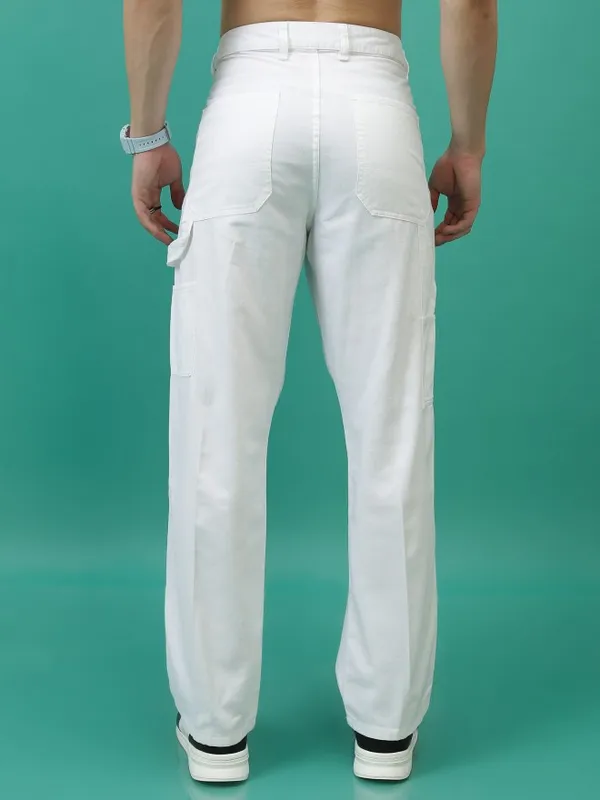  Highlander Men White Slim Fit Solid Casual Trousers