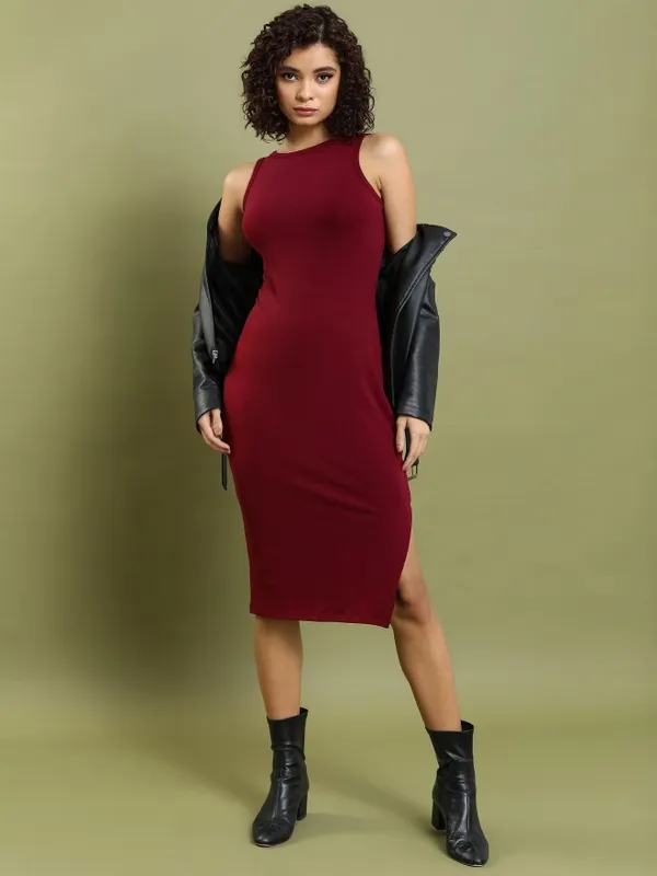  Tokyo Talkies Women Maroon Solid Bodycon Dresses