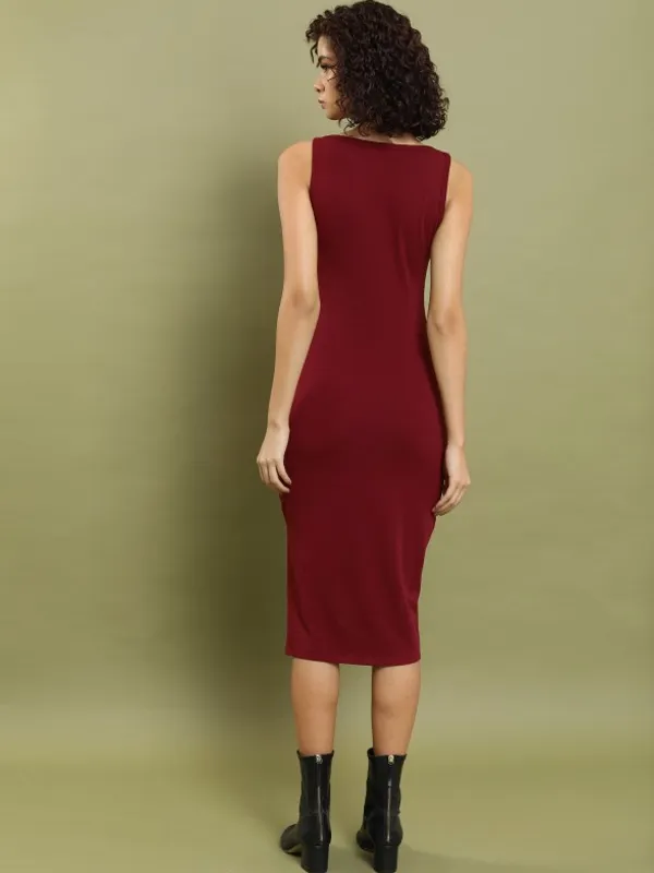  Tokyo Talkies Women Maroon Solid Bodycon Dresses