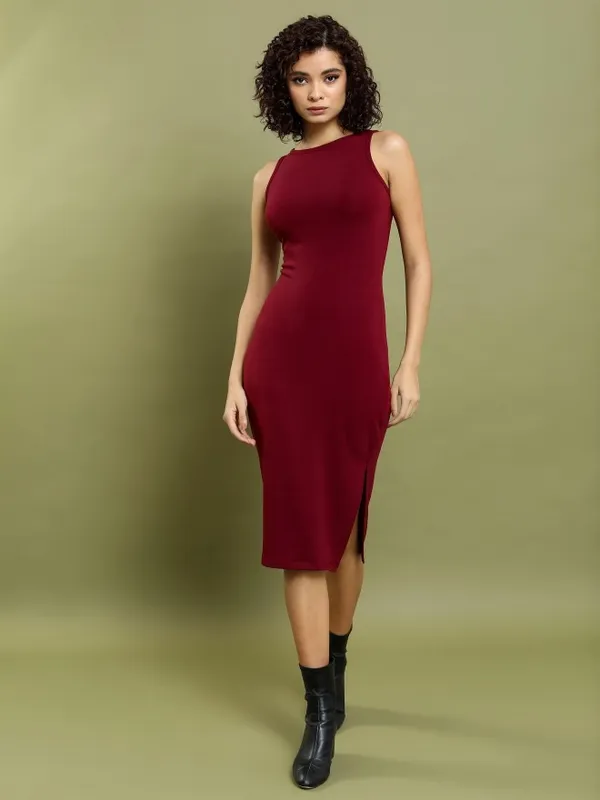  Tokyo Talkies Women Maroon Solid Bodycon Dresses