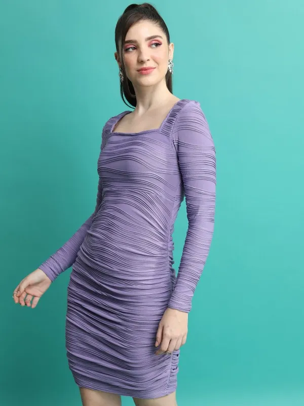 Tokyo Talkies Women Purple Self Design Bodycon Dress