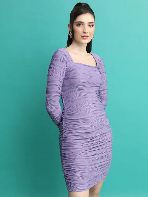 Tokyo Talkies Women Purple Self Design Bodycon Dress