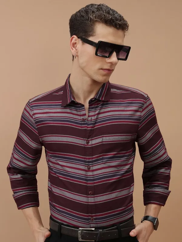  Highlander Men Multi Striped Slim Fit Casual Shirts